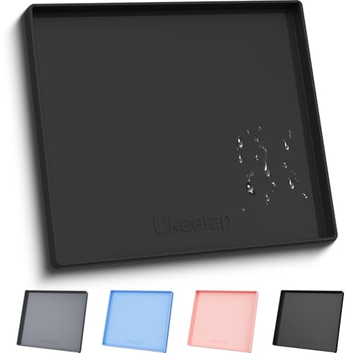ukeetap Extra Thick Silicone Mat Waterproof with Raised Edge 22" x 19", Under Sink Mat for Kitchen & Bathroom, Kitchen Cabinet Liner, Multi-Purpose for Storage & Protection, Black - color: Black, size: 22"L x 19"W