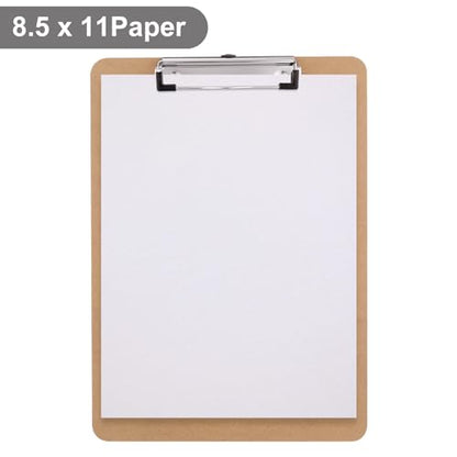 Wood Clipboards Set of 2, Letter Size Hardboard Clip Board 8.5x11 | A4 Standard Size 9" x 12.5" for Classroom, Students, Office & School Supply