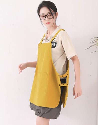 NEWGEM Waterproof Apron with Pockets for Women Cooking Painting Baking Gardening - color: 3 Pockets Yellow