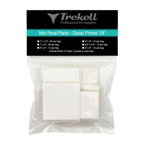 Trekell 2" x 3" Mini Gesso Primed Panels – Pack of 20 Hardboard Painting Panels for Miniature Artwork | Made in USA - size: 2" x 3" - 15 per bag