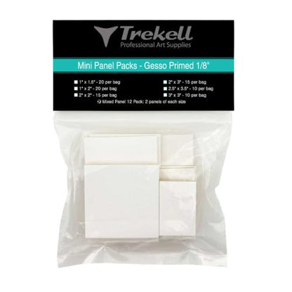 Trekell 2" x 1" Mini Gesso Primed Panels – Pack of 20 Hardboard Painting Panels for Miniature Artwork | Made in USA - size: 1" x 2" - 20 per bag
