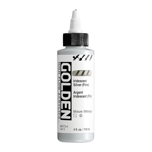 GOLDEN High Flow Acrylics, Iridescent Silver (Fine), 4 fl. oz. Bottle, Professional Acrylic Paint, Semi-Transparent