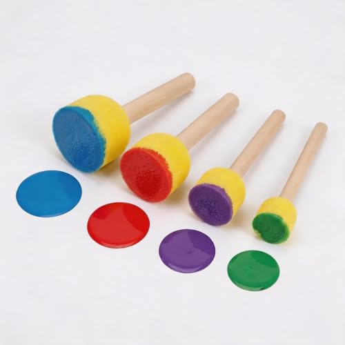 Foam Paint Brushes，Round Sponge Brushes Set for Painting, 30 Pcs 4 Sizes Acrylic Paint Sponges, Arts and Crafts Painting Tools