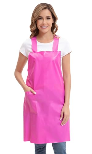 Nanxson TPU Waterproof Apron with Pocket Lightweight Work Aprons for Girls H Style for Dishwashing Pet grooming Gardening - color: Pink