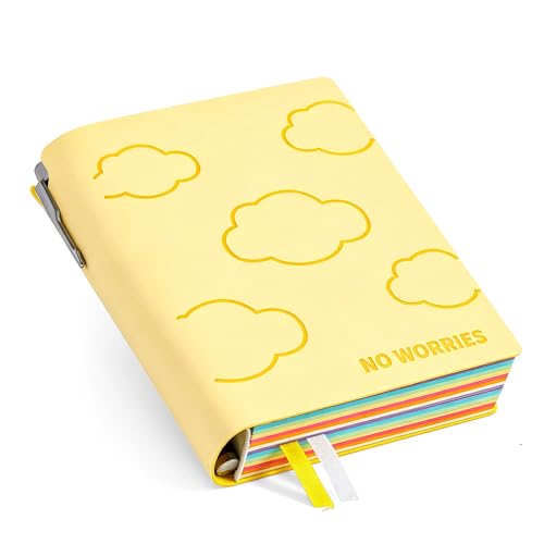 Thick Blank Journal Notebook 400 Pages With Pen Holder 100gsm Thick Color Blank Pages ， A6 Unlined Plain Sketchbook ，No Lines Soft Leather Small Blank Notebook For Women Drawing Book Memo Writing Sketch Diary Hardcover Notebook3.9 × 5.5 (No Worries- Pen H