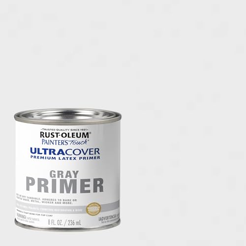 Rust-Oleum Brush On Paint 1980730 Painter's Touch Latex, Half Pint, Flat Gray Primer, 8 Fl Oz (Pack of 1) - color: Flat Gray Primer, size: 8 Fl Oz (Pack of 1)