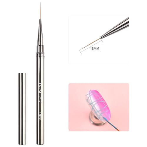 KADS 18mm Nail Liner Brush Ultra Thin Stripe Pen Fine Line Drawing Manicure | metal handle nail liner brush,ultra-fine bristles, thin line drawing for gel polish striping, floral & detail nail art design - color: 18mm (Single)