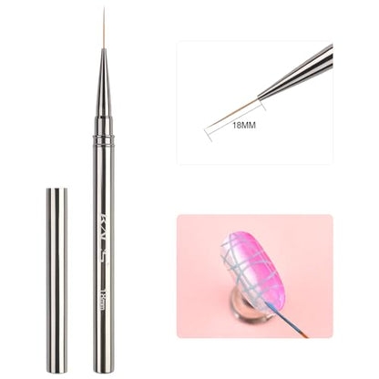 KADS 18mm Nail Liner Brush Ultra Thin Stripe Pen Fine Line Drawing Manicure | metal handle nail liner brush,ultra-fine bristles, thin line drawing for gel polish striping, floral & detail nail art design - color: 18mm (Single)