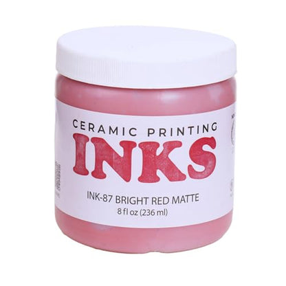 AMACO Ceramic Printing Ink, 8 oz. (236 mL), INK-87 Bright Red Matte | Cone 05-10 Intermixable Ceramic Printing Ink for Screenprinting, Monoprinting, and More on Bisque and Unfired Clay - color: Ink-87 Bright Red