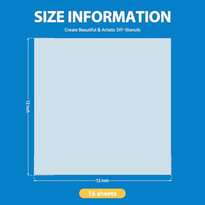 16 Pack 7.5mil Mylar Sheet, 12 X 12 Inch Translucent Blank Stencil Paper for Cricut Crafts Laser Cutting, Stencil Sheets Used for Making Letter Stencils, Flower Stencils, Star Wall Stencil - size: 7.5 mil, 12" x 12”- 16 Pack