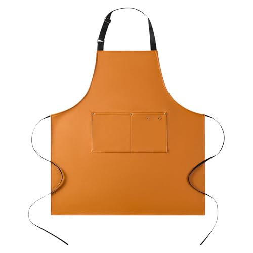 eywlwaar PU Waterproof Apron with 2 Big Pockets Adjustable Oil Proof Apron for Kitchen Dishwashing Cooking 29.92"x 26.77" - color: Yellow