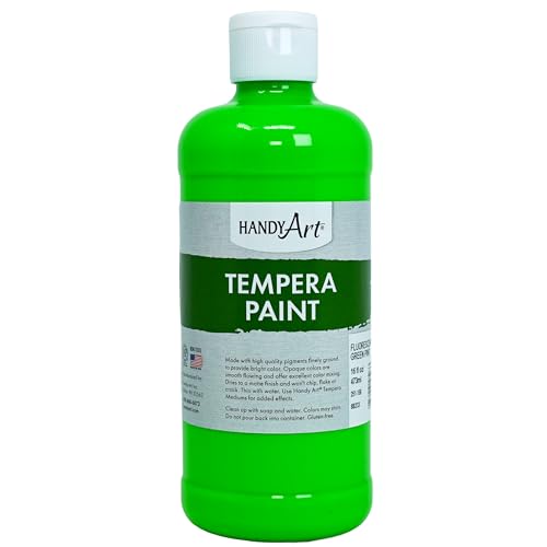 Handy Art Premium Tempera Paint, Neon Fluorescent Green, 16 oz Pint Bottle | Matte Finish, High Quality Pigments with Superior Opacity, Smooth & Bright Mixable Colors, Safe & Non-Toxic, Made in USA - color: Fluorescent Green, size: 16 Fl Oz