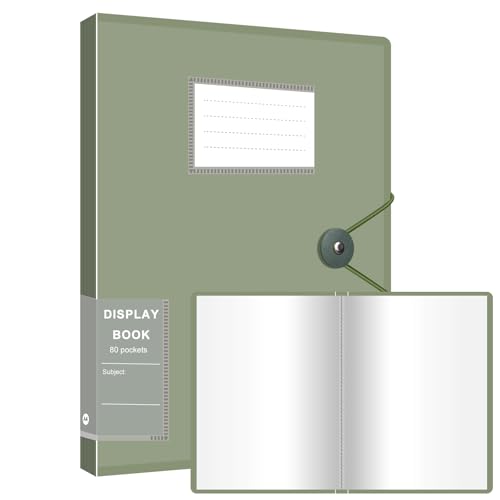 Art Binder, Folder with Plastic Sleeves for Office, 80-Pocket, Displays 160 Pages, 8.5x11, Green - color: Green