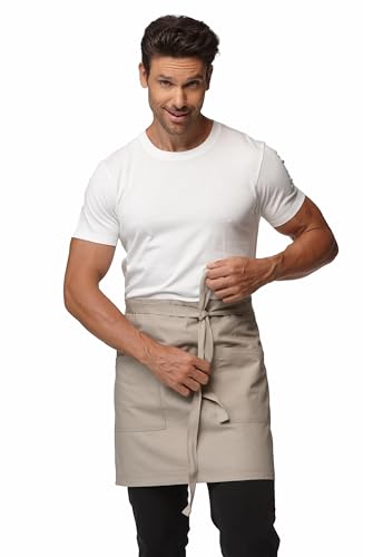 Unisex Waist Apron with Pockets Waiter Bar Half Bistro Apron 4251BY - color: Khaki, size: 1 Pack