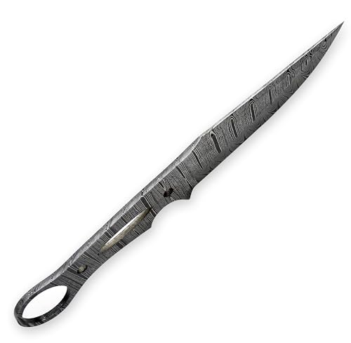 Custom Hand Forged Damascus Steel Blank Blade DIY Knife Making Kit Including G-10 Micarta Scale, Leather sheath, Pins, Scale, Camping Blade Damascus Blade Billet Knife Making Supply (BK-F) - color: BK-F