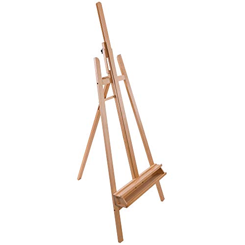 U.S. Art Supply 64" to 89" Sunset Medium A-Frame Wood Easel, Lyre Style Studio Easel - Wooden Artists Floor Stand, Sturdy, Adjustable Height to 48" Canvas - Painting, Drawing, Sign Display