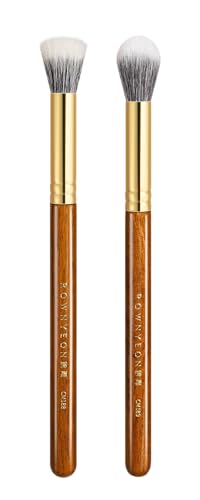 Desert Oak Series Powder Cheek Duo Brush Set - CM 188 Blush Brush & CM 189 Highlighter Brush of Goat Hair for a Soft-Focus Glow, Bubinga Handle - color: CM-0188+CM-0189, size: 2 Piece