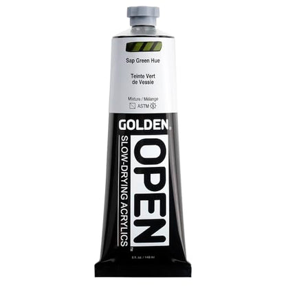 GOLDEN OPEN Slow-Drying Acrylics, Sap Green Hue, 5 fl oz. tube, Professional Acrylic Paint, Semi-Transparent - color: Sap Green Hue, size: 5 Fl Oz (Pack of 1)