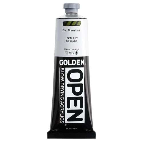 GOLDEN OPEN Slow-Drying Acrylics, Sap Green Hue, 5 fl oz. tube, Professional Acrylic Paint, Semi-Transparent - color: Sap Green Hue, size: 5 Fl Oz (Pack of 1)