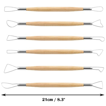 Suiwotin 6pcs Double-Sided Clay Sculpting Tools, Wooden Handle Ribbon Clay Tools, Pottery Trimming Tool, Clay Wire Loop Sculpture Set for Ceramic, Wax Carving Modeling - size: 6pcs-Loop