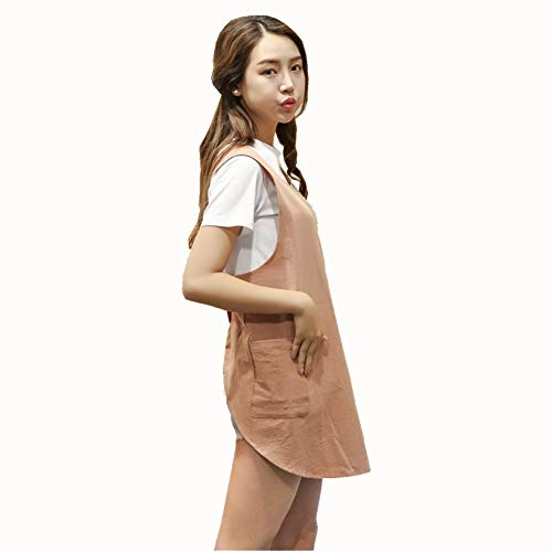 Shortened Design Apron, Japanese Style Soft Cotton Linen Apron with Two Side Pockets, X Cross Halter Aprons, Kitchen Cooking Clothes Gift for Women DIY Project, Crafting, Cooking, Baking(Orange Red) - color: Orange, style: 1# Style-rounded Edge