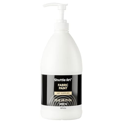 Shuttle Art White Fabric Paint, 33.8 oz(1000 ml) Large Bottle with Pump, Permanent Fabric Paint for Furniture, Sofa, Cushions, Clothes, Soft Non-Toxic Textile Paint for Color Changing, Renewal & Art Creations - color: White