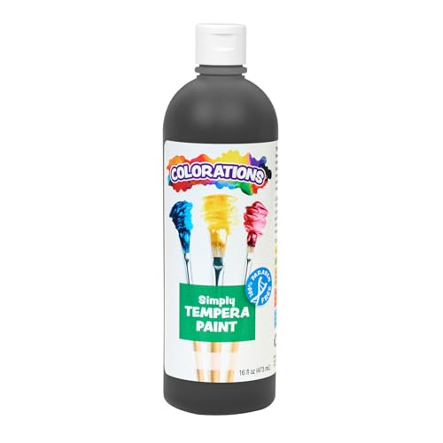 Colorations Paraben-Free Tempera Paint for Kids - Black, 16 Ounce Bottle, Non-Toxic and Made in The USA - color: Black