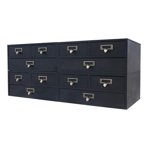 Desk Drawer Organizer | 12 Drawers Apothecary Cabinet | Apothecary Supplies Vintage Chests | Desktop Chest Drawer | Wooden Desk Drawer Organizer for Tea Collection, Stationery (Black) - color: Black