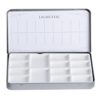 Travel Watercolor Palette,Portable Ceramic Palette with 14 Well,Metal Paint Box with Porcelain Palette(Silver Box) - color: Silver