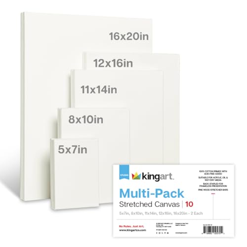 KINGART White Canvas Panel Set – Rectangle Assortment, 10-Pack – 100% Cotton, Triple Gesso Primed Artist Boards for Acrylic, Oil, Sketching, & Mixed Media Painting - color: White, size: Rectangle