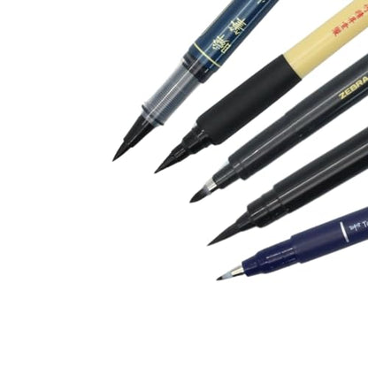 Brush Pen Sampler, Bold Medium Fine, Hard Soft Smooth, Japanese Brush Pen 5-Piece & Ink Testing Card Set