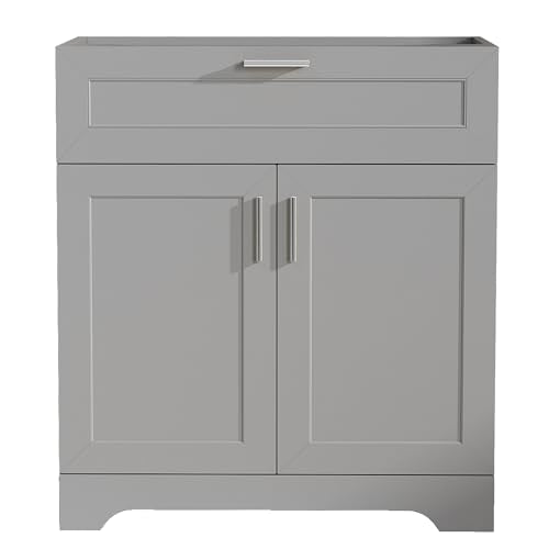 30 inch Bathroom Vanity Without Sink, Wood Cabinet Set, Storage Cabinet with Doors and Drawers, Freestanding Vanity for Bathrooms, Painted Surface, Grey - color: Grey, size: 30 inch Without Sink