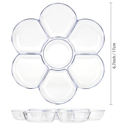 Foraineam 30 Pack Plastic Paint Tray Palettes, 7 Well Flower Petal Painting Dish Watercolor Mixing Palette, Artist Clear Paint Holder Tray Craft Supplies for Oil Acrylic Watercolor Gouache