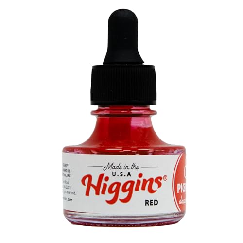 Higgins Red Pigmented Drawing Ink - for Artists and Students - 1 oz. Glass Bottle (HIG44645) - color: Red