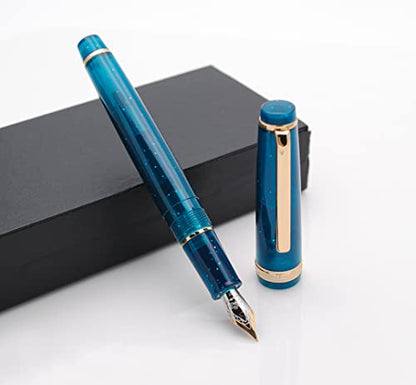 JINHAO 82 Fountain Pen with Gold Clip (F Nib 0.5mm, Transparent Fluorescent Dark Ocean Blue) - color: Transparent Fluorescent Dark Ocean Blue