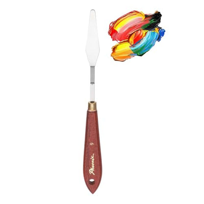 MECCANIXITY Pack of 1 Palette Knife No.9, 8.4" Long Palette Knives with Stainless Steel Flexible Spatula Pallet Knife and Wood Handle for Scraping, Mixing, Oil Acrylic Painting Canvas - style: No.9