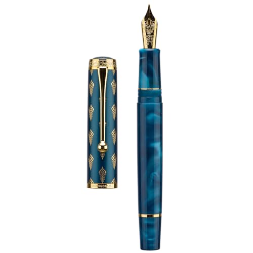 Hongdian N8S Blue Peacock Fountain Pen, Iridium Fine Nib with Converter and Metal Pen Case Set - color: Blue Peacock, style: Fine Point