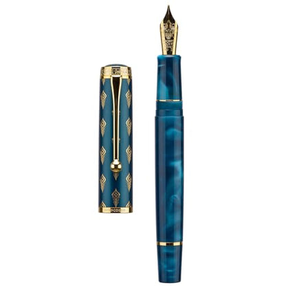 Hongdian N8S Blue Peacock Fountain Pen, Iridium Fine Nib with Converter and Metal Pen Case Set - color: Blue Peacock, style: Fine Point