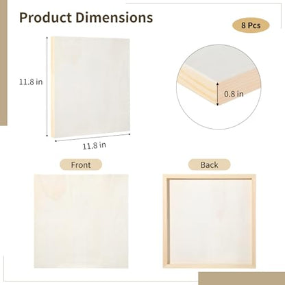 8 Pcs Wood Panels, 12×12 Inch Unfinished Wooden Boards for Painting, Wooden Canvas Panels for Pouring, Wood Cradle Boards for Art Crafts, DIY Projects