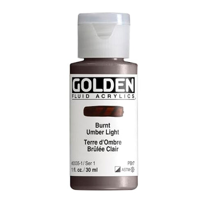 GOLDEN Fluid Acrylics, Burnt Umber Light, 1 fl. oz. Bottle, Professional Acrylic Paint, Semi-Opaque