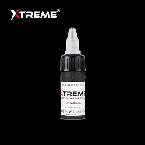Xtreme Tattoo Ink, Versatile Medium Viscosity for Precision Tattooing, Rich Hue, Quick Healing, Acrylic-Free, Water Based and Premium Quality, Ready-to-Use Tattoo Ink (Extra Black, 0.5 oz) - color: Extra Black, size: 0.5 fl oz
