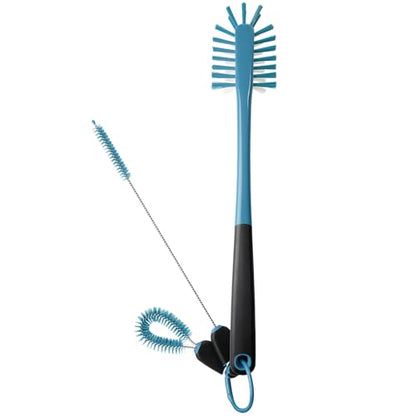 MOSOLAN 3-in-1 Water Bottle Cleaning Brush Set - Long Handle Scrubbing Brush for Tumbler, Straw, Baby Bottles, Drinking Glasses, Smokey Blue - color: Smokey Blue