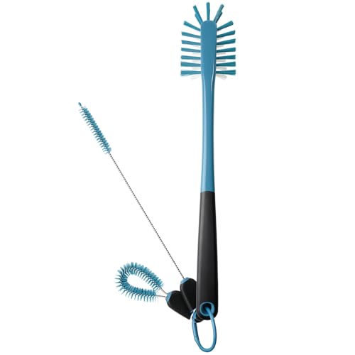 MOSOLAN 3-in-1 Water Bottle Cleaning Brush Set - Long Handle Scrubbing Brush for Tumbler, Straw, Baby Bottles, Drinking Glasses, Smokey Blue - color: Smokey Blue