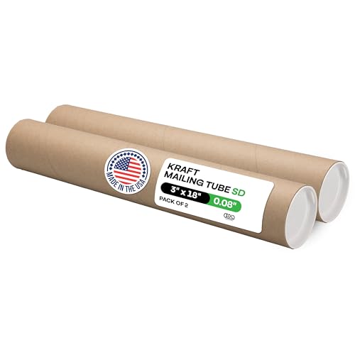 Cardboard Mailing Tubes, 3" x 18" with Plastic Caps, Pack of 2 - USA-Made USPS Approved Poster Tube for Documents & Blueprints - Reinforced Mailing Cylinders for Shipping & Storage by IDL Packaging - color: Brown, 3" x 18"