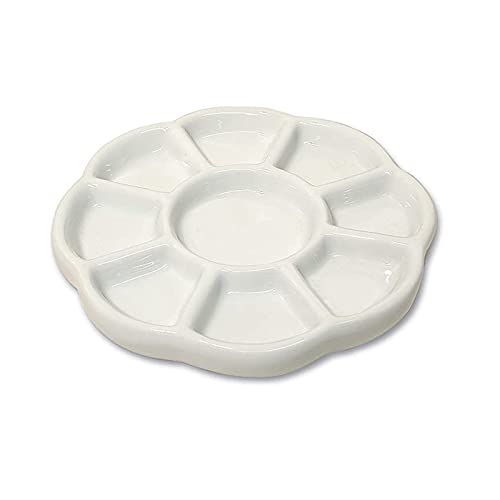9 Well Porcelain Ceramic Watercolor Paint Palette - Ceramic Mixing Palette Tray Flower Watercolor Dish Gouache Palette for Arts & Crafts Accessories Organizer Mixing Colors (5inch) - color: 9 Wells