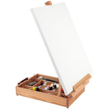 Soho Urban Artist Sketch Box and Table Easel - Portable, Multi Media, Adjustable Angle with Storage Compartments - Oiled Beech Wood