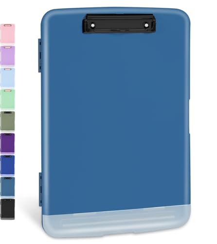 Sooez Clipboards with Storage, High Capacity Clip Boards 8.5x11 with Pen Holder, Heavy Duty Plastic Paper Organization Folder Cases, Letter / A4 Size for Nurse Teachers, School & Office Supplies - color: Gray Blue With Black Clip