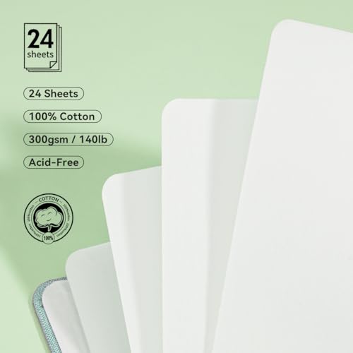 Lightwish Square Watercolor Journal,2 Pack Total 48 Sheets 100% Cotton,300gsm/140lb,Acid-Free,Hot Press Watecolor Sketchbook for Artists Adults Students,4.7 * 4.7 Inches(Light Green) - color: Light Green