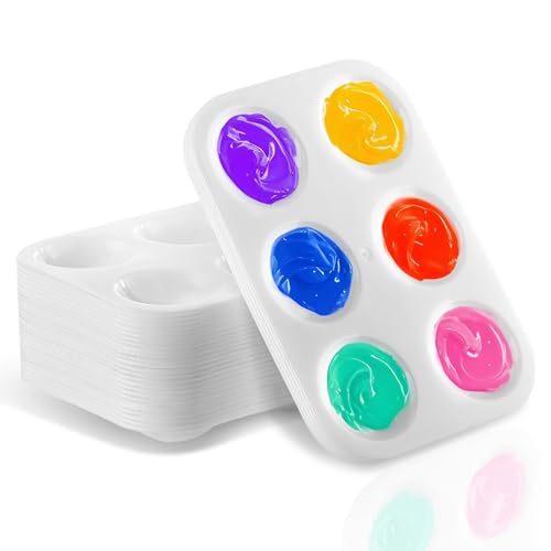 32 PCS Paint Tray Palette, White Plastic Paint Pallets, 6 Well Rectangular Paint Watercolor Palette for Students, Premium Paint Holder Tray for Painting Party, DIY Craft and Art Class