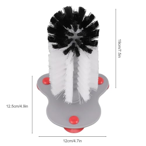 360° Glass Cup Cleaning Brush, Water Bottle Cleaning Glass Washer Cup Sink Washer Brush with Suction Base Bristle Brushfor Sink, Flexible Bristles Double Sided Glass Cup Cleaning Brush (Black+White)